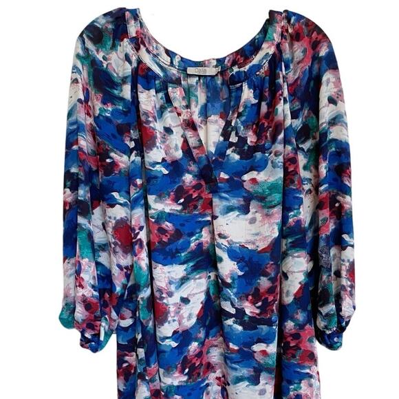 Dalia Women's Split V-Neck Bold‎ Watercolor Popover Dressy Blouse 1X - Picture 9 of 9